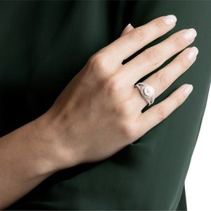 Swarovski Silver-Tone Pavé & Imitation Pearl Ring